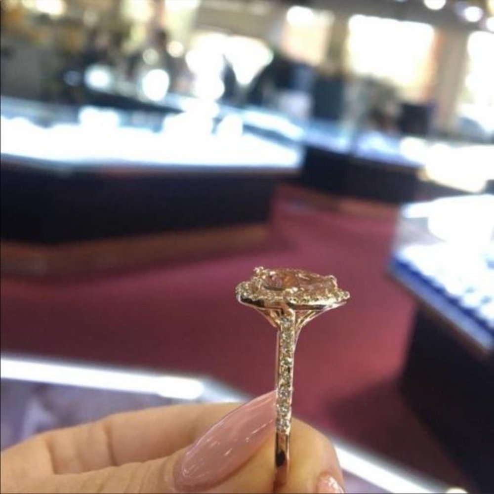 NEW 18K ROSE GOLD DIAMOND HALO TEARDROP RING - Picture 4 of 4